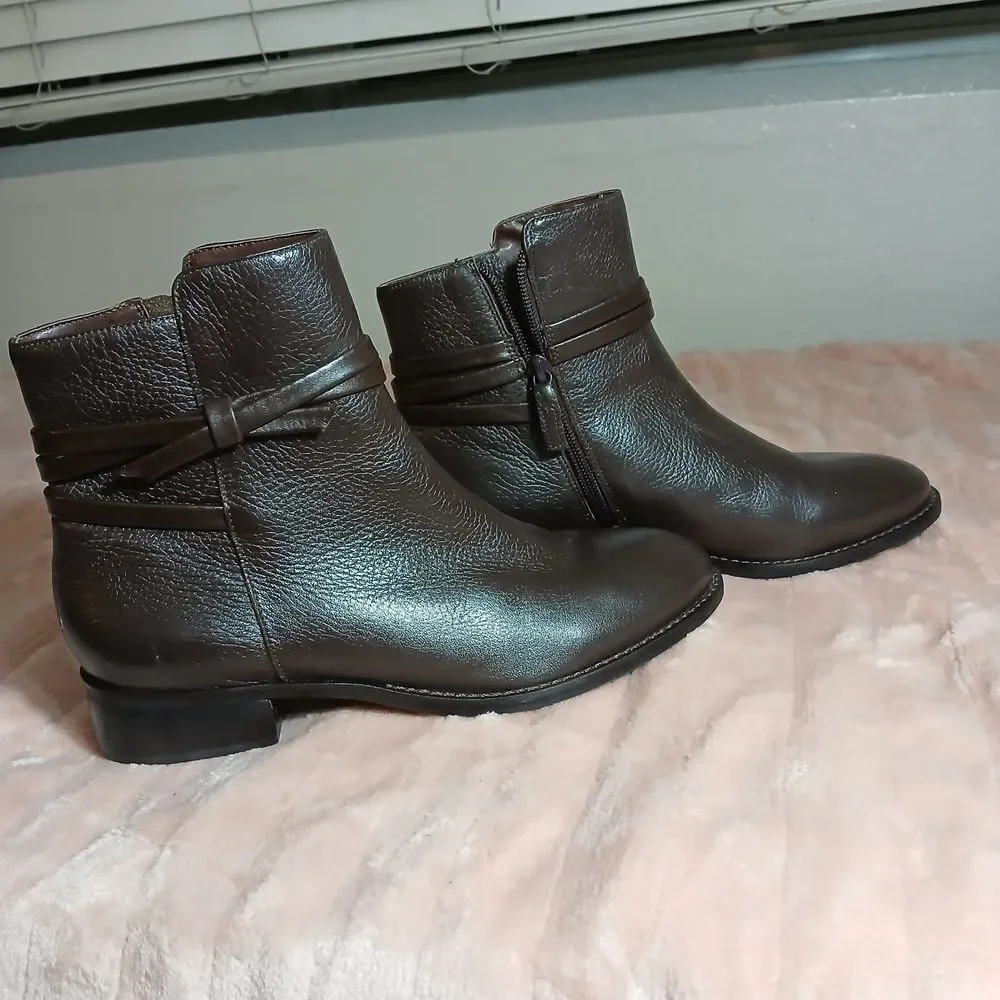 Talbots Brown Leather Ankle Booties with Buckle Detail Size 7.5M
